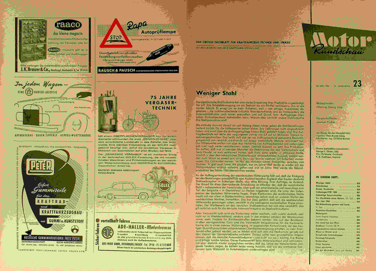 Inhaltsverzeichnis Motor Rundschau 23/1961