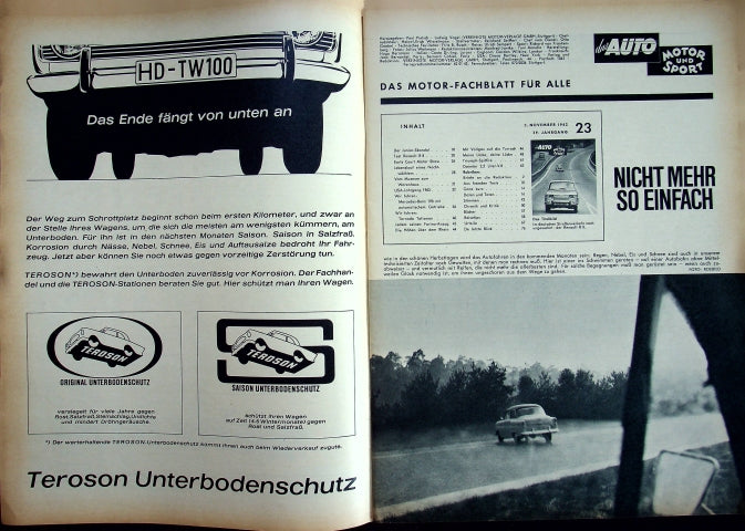 Inhaltsverzeichnis Auto Motor und Sport 23/1962