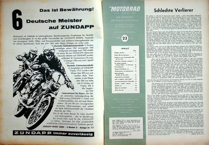 Inhaltsverzeichnis Motorrad 23/1962