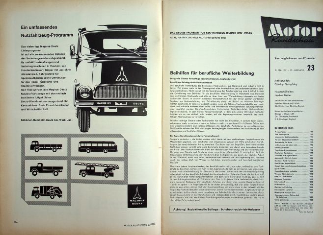 Inhaltsverzeichnis Motor Rundschau 23/1962