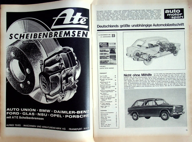 Inhaltsverzeichnis Auto Motor und Sport 23/1964