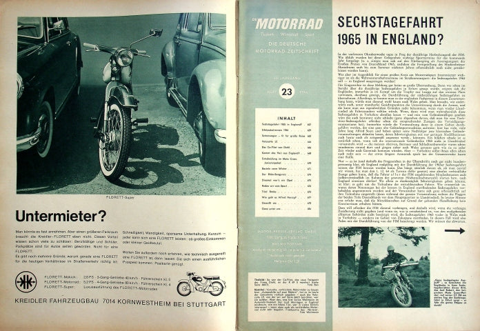 Inhaltsverzeichnis Motorrad 23/1964