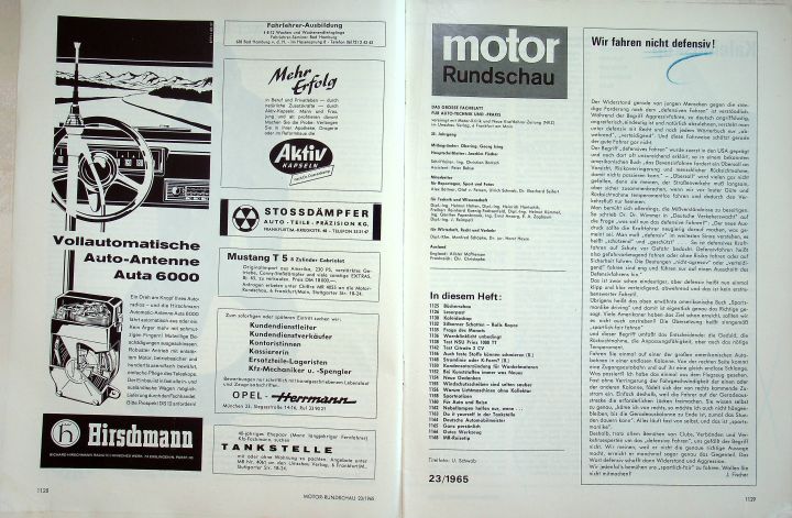 Inhaltsverzeichnis Motor Rundschau 23/1965