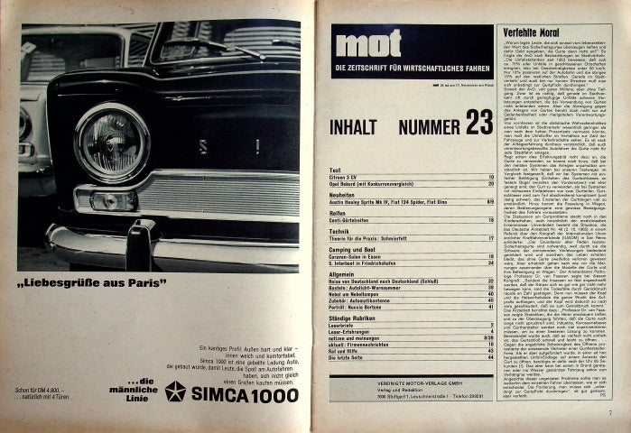 Inhaltsverzeichnis MOT 23/1966
