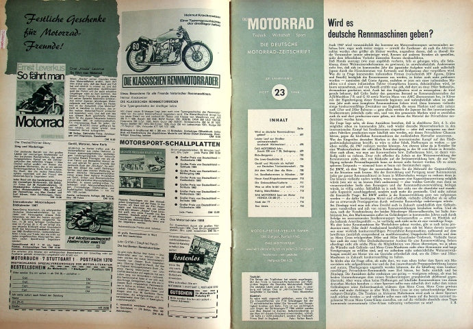 Inhaltsverzeichnis Motorrad 23/1966
