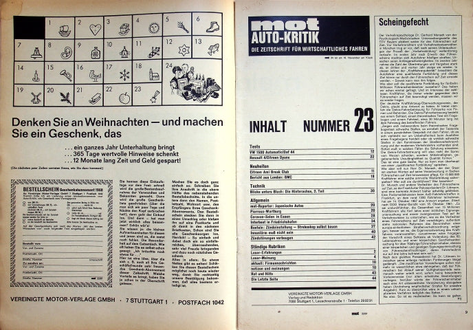 Inhaltsverzeichnis MOT 23/1967