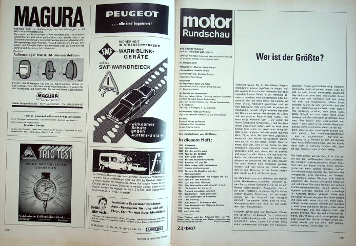 Inhaltsverzeichnis Motor Rundschau 23/1967