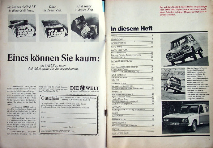 Inhaltsverzeichnis Auto Motor und Sport 23/1968
