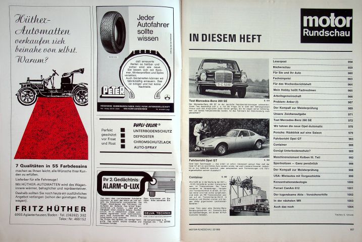 Inhaltsverzeichnis Motor Rundschau 23/1968