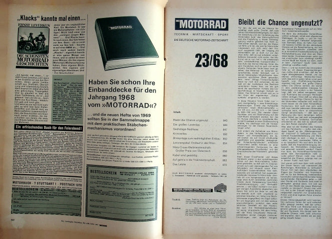 Inhaltsverzeichnis Motorrad 23/1968