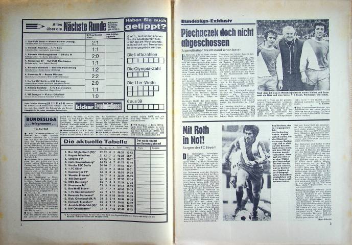 Inhaltsverzeichnis Kicker 23/1971