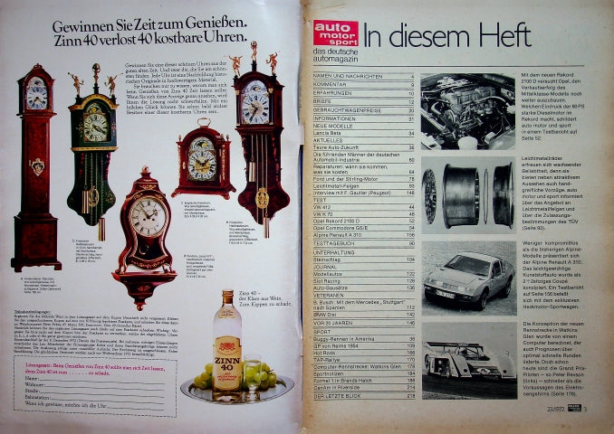 Inhaltsverzeichnis Auto Motor und Sport 23/1972