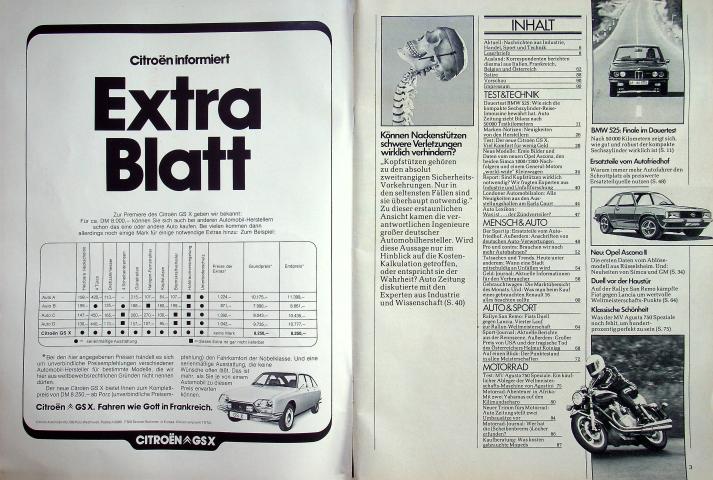 Inhaltsverzeichnis Autozeitung 23/1974