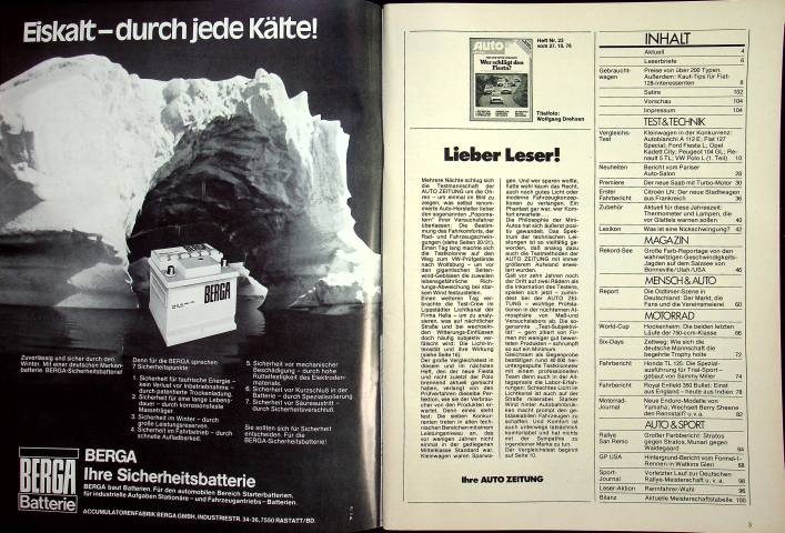 Inhaltsverzeichnis Autozeitung 23/1976