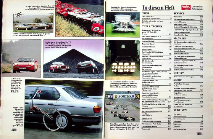 Inhaltsverzeichnis Auto Motor und Sport 23/1986