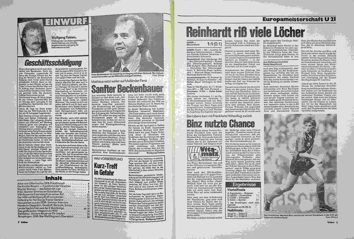 Inhaltsverzeichnis Kicker 23/1990