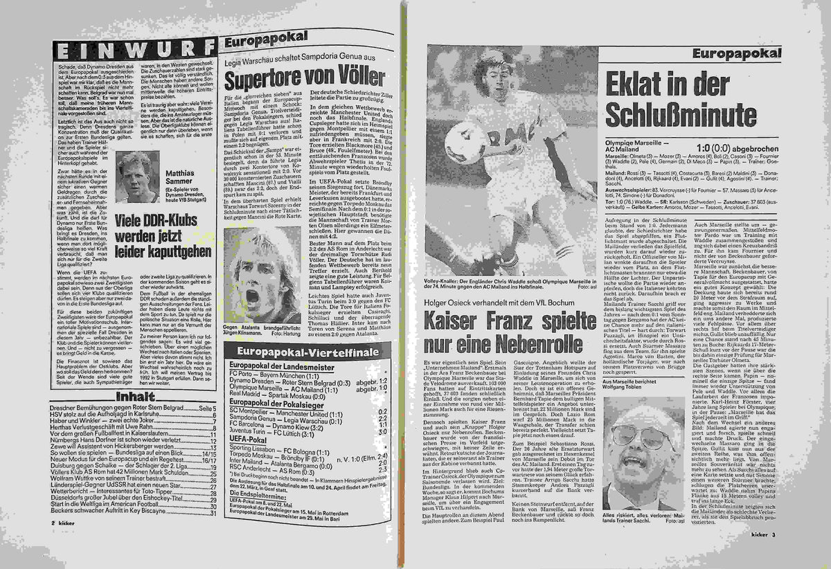 Inhaltsverzeichnis Kicker 23/1991