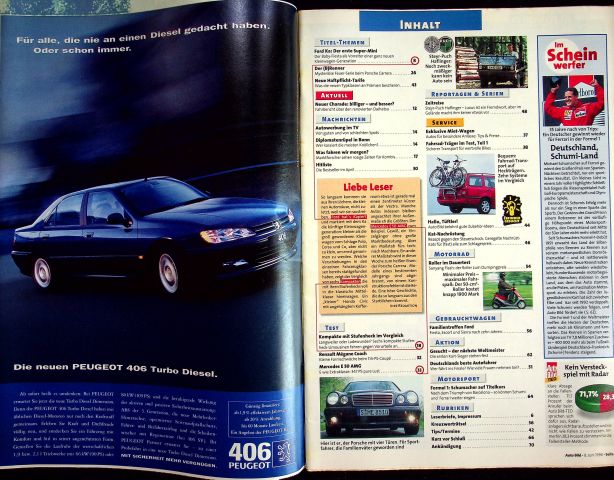 Inhaltsverzeichnis Auto Bild 23/1996