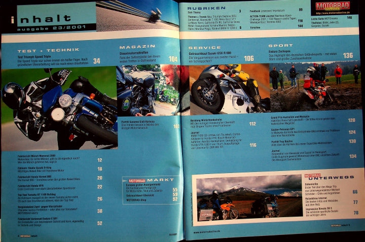 Inhaltsverzeichnis Motorrad 23/2001