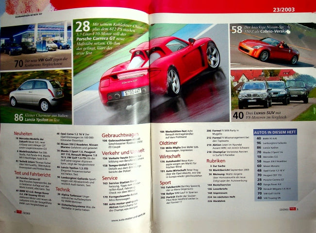 Inhaltsverzeichnis Auto Motor und Sport 23/2003