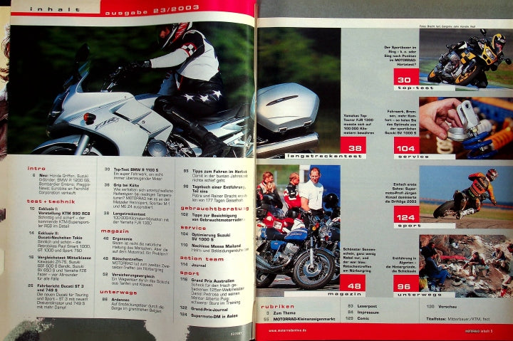 Inhaltsverzeichnis Motorrad 23/2003