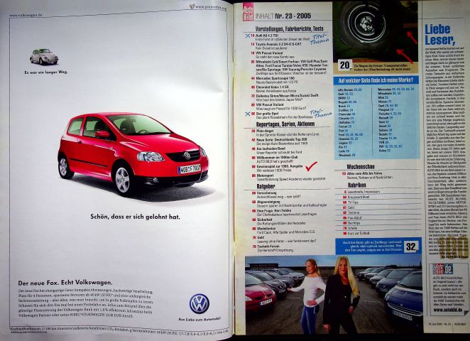 Inhaltsverzeichnis Auto Bild 23/2005