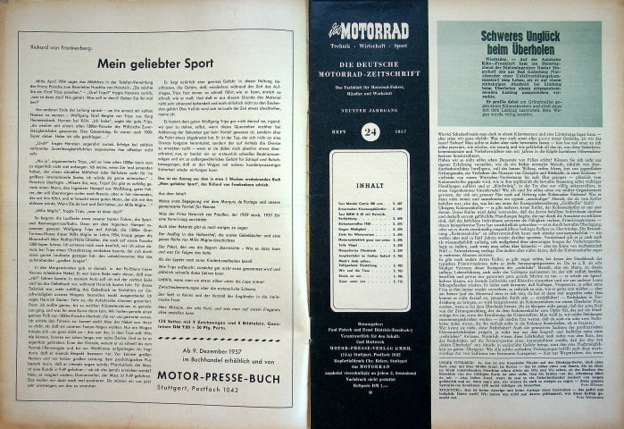 Inhaltsverzeichnis Motorrad 24/1957