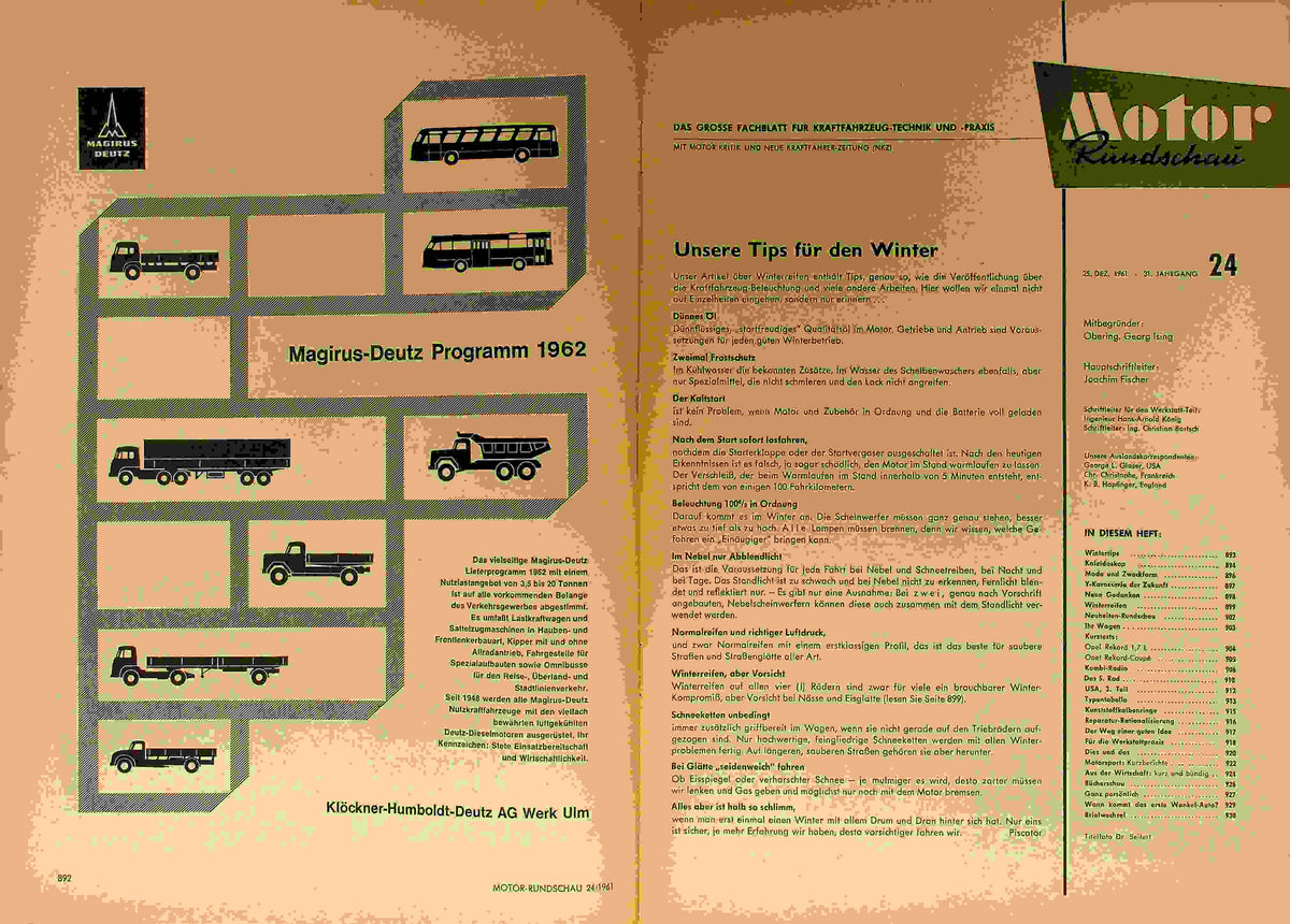 Inhaltsverzeichnis Motor Rundschau 24/1961