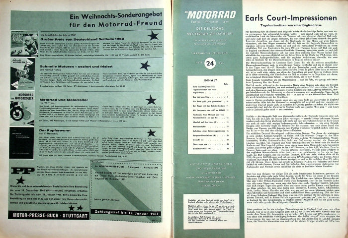 Inhaltsverzeichnis Motorrad 24/1962