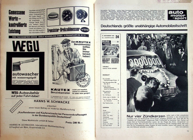 Inhaltsverzeichnis Auto Motor und Sport 24/1965