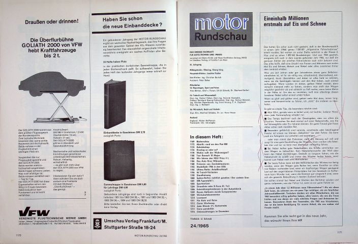 Inhaltsverzeichnis Motor Rundschau 24/1965
