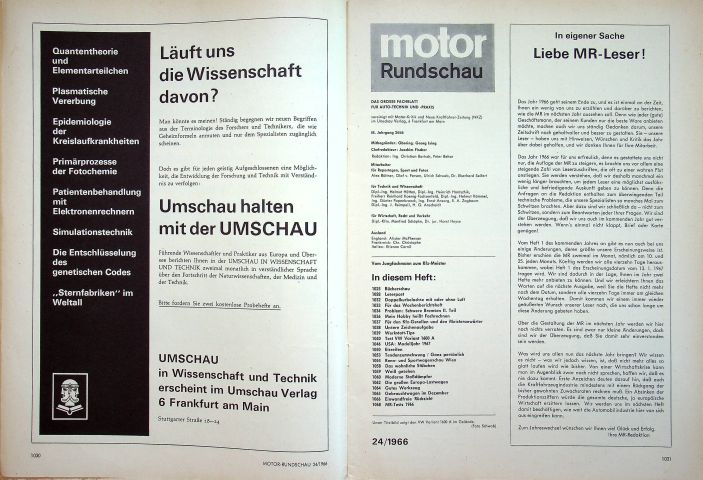 Inhaltsverzeichnis Motor Rundschau 24/1966