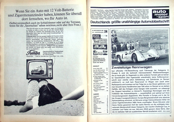 Inhaltsverzeichnis Auto Motor und Sport 24/1967