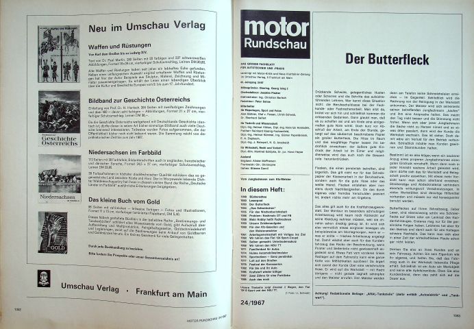 Inhaltsverzeichnis Motor Rundschau 24/1967