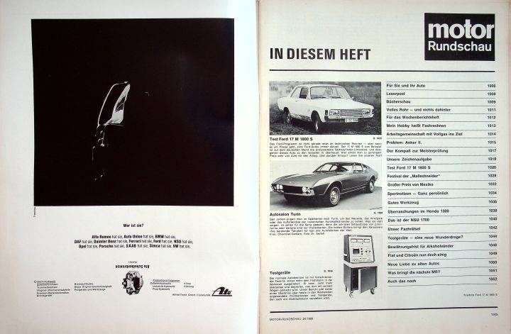 Inhaltsverzeichnis Motor Rundschau 24/1968