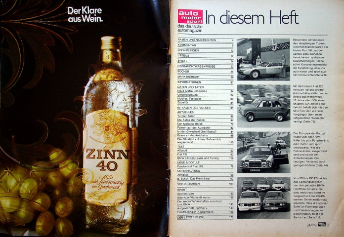 Inhaltsverzeichnis Auto Motor und Sport 24/1972