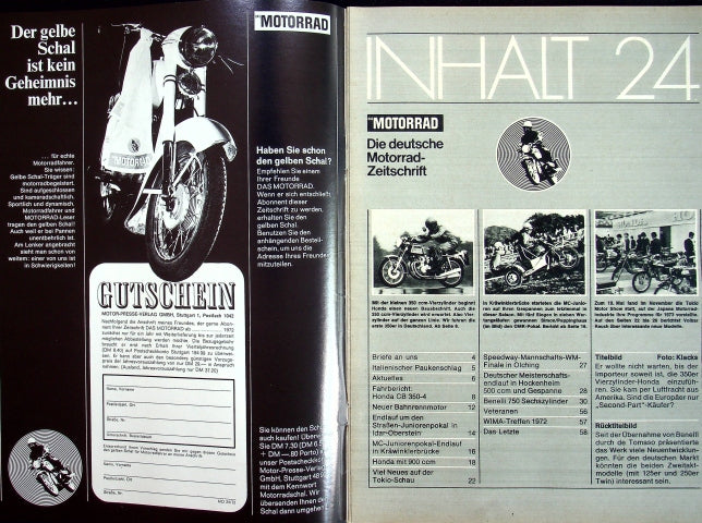 Inhaltsverzeichnis Motorrad 24/1972