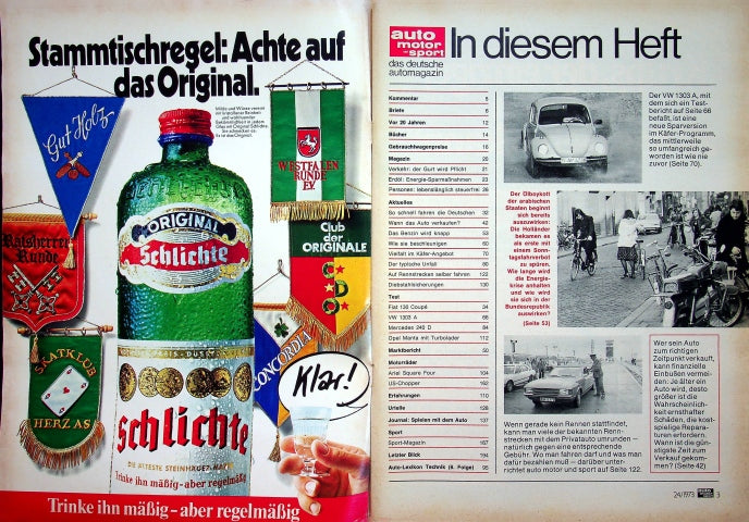 Inhaltsverzeichnis Auto Motor und Sport 24/1973