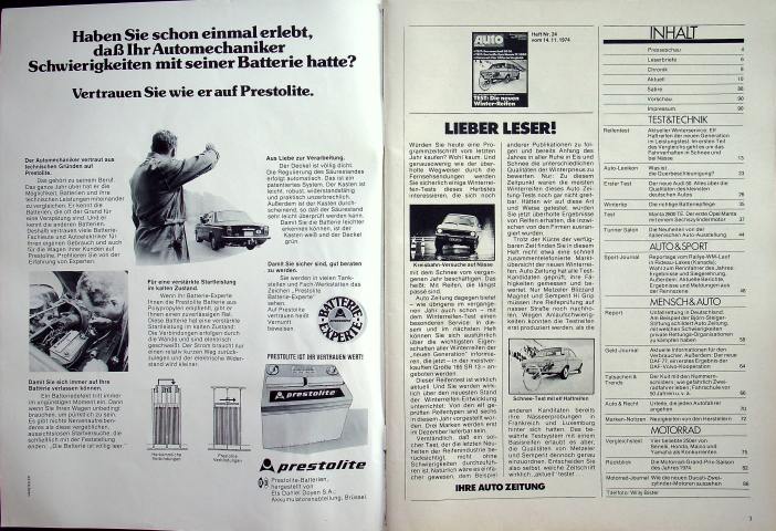 Inhaltsverzeichnis Autozeitung 24/1974