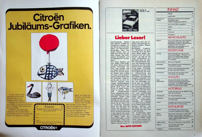 Inhaltsverzeichnis Autozeitung 24/1975