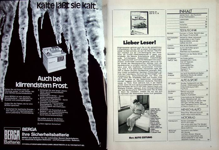 Inhaltsverzeichnis Autozeitung 24/1976
