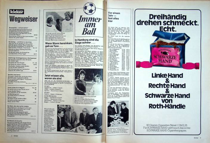 Inhaltsverzeichnis Kicker 24/1976