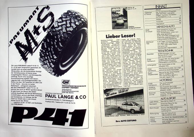 Inhaltsverzeichnis Autozeitung 24/1977