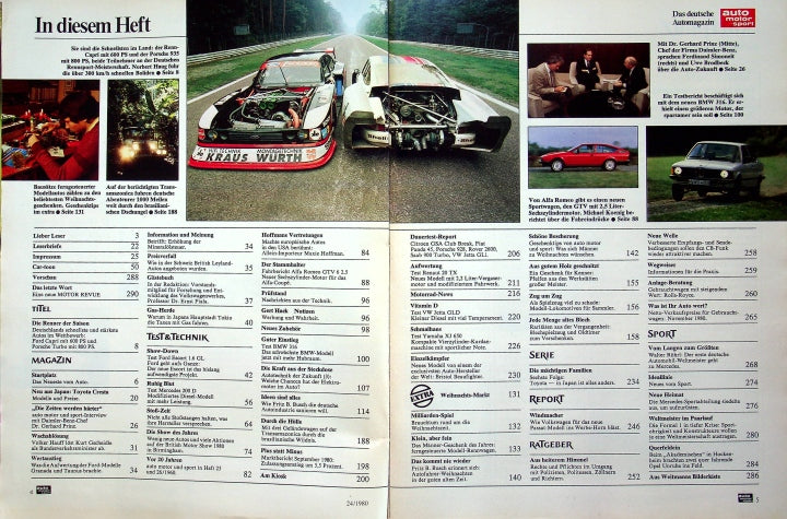 Inhaltsverzeichnis Auto Motor und Sport 24/1980