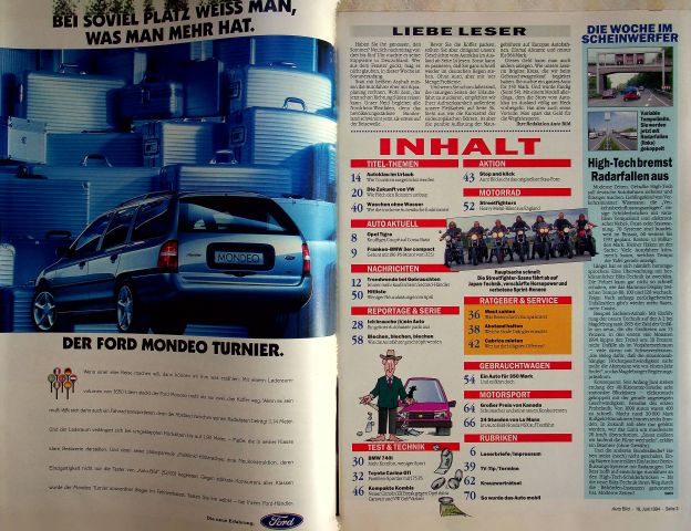 Inhaltsverzeichnis Auto Bild 24/1994