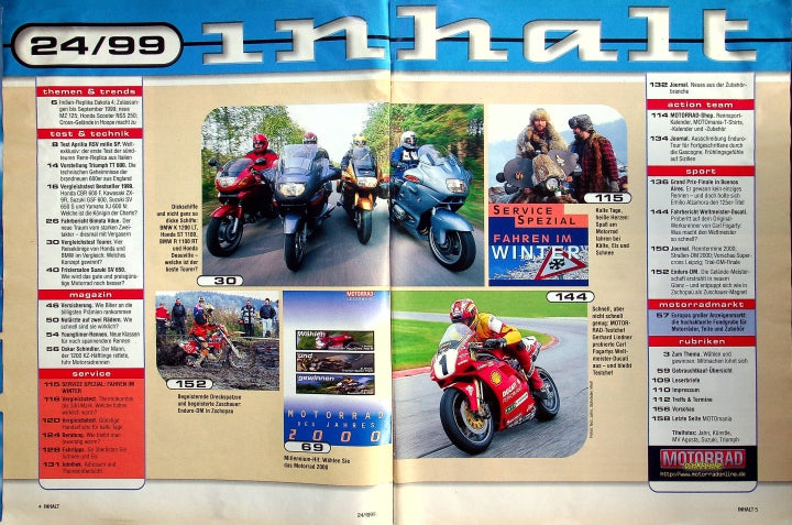 Inhaltsverzeichnis Motorrad 24/1999