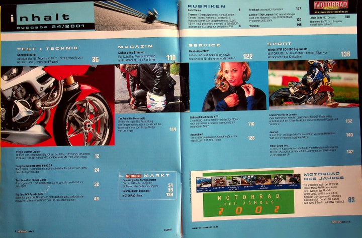 Inhaltsverzeichnis Motorrad 24/2001