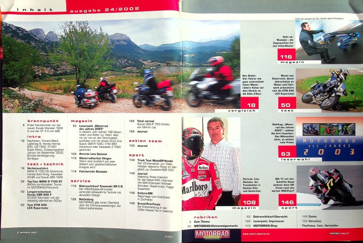Inhaltsverzeichnis Motorrad 24/2002