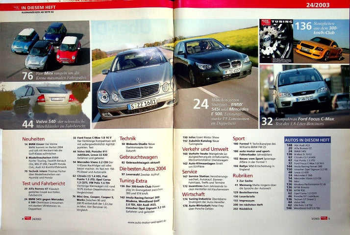 Inhaltsverzeichnis Auto Motor und Sport 24/2003