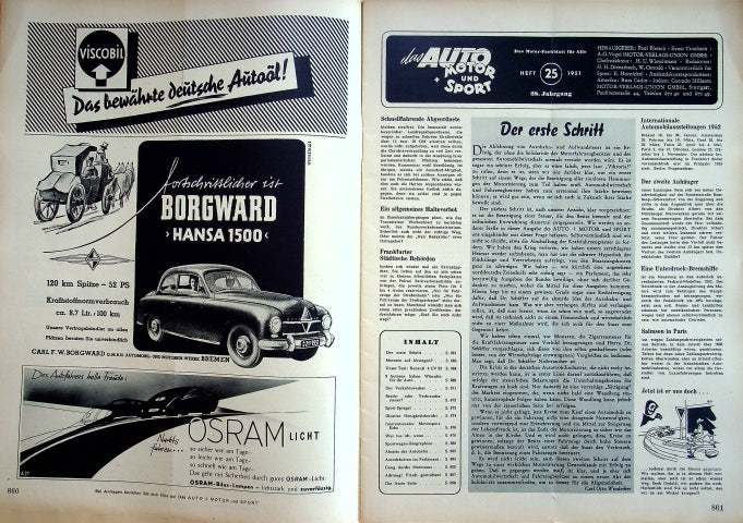Inhaltsverzeichnis Auto Motor und Sport 25/1951